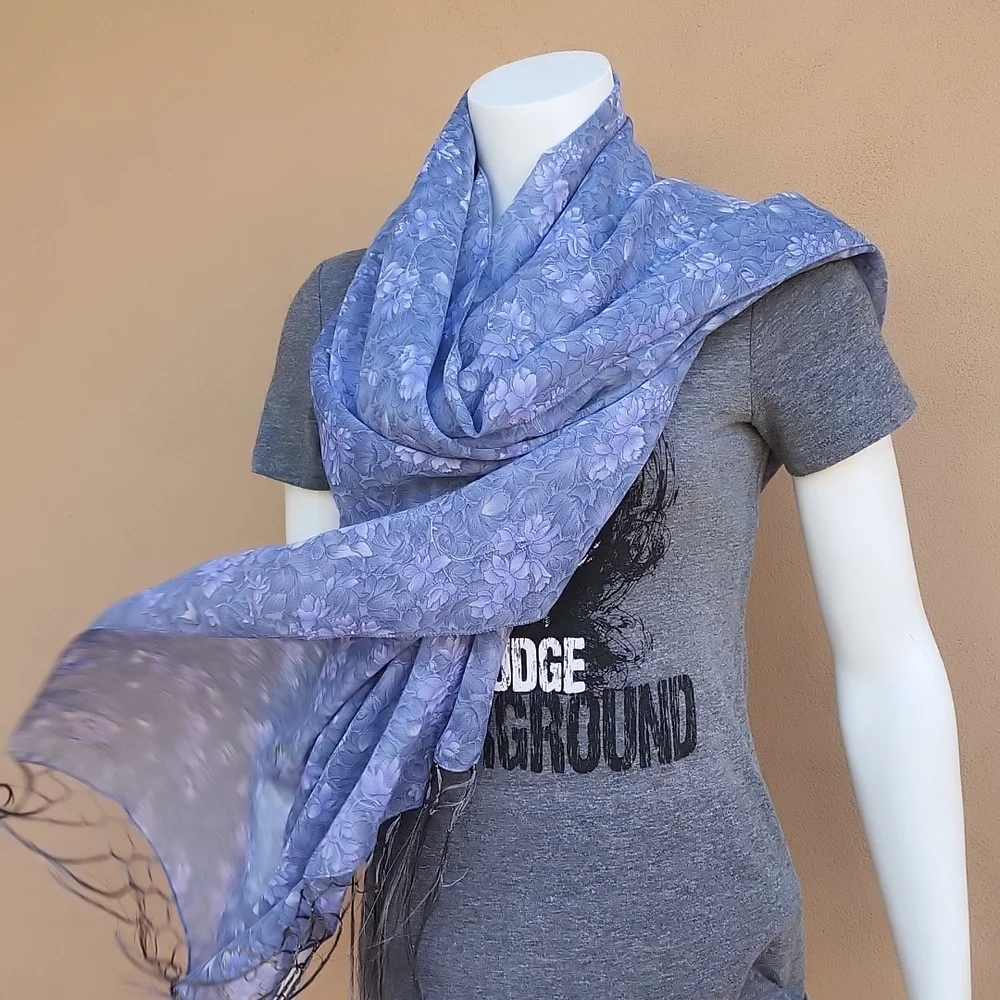 Oversized Handmade Scarf Wrap Sarong Cover Up from Indonesia Periwinkle Floral - Picture 2 of 16